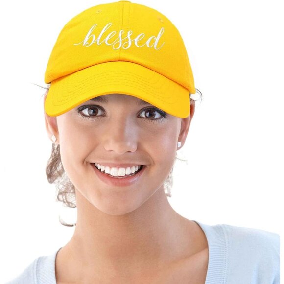 Women's Blessed Embroidered Gold Soft Cotton Classic Dad Baseball Hat Cap - Picture 5 of 5